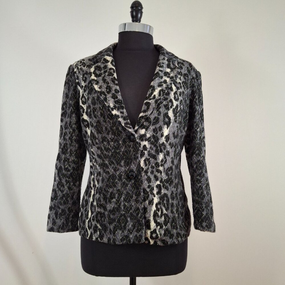Womans Winter Business Career Suit Blazer Jacket Sz M Animal Print Tailored
